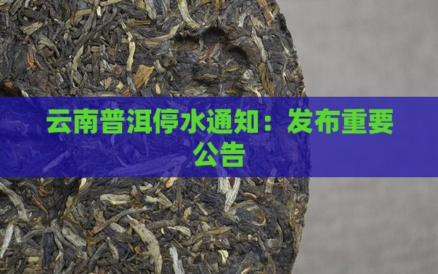 云南普洱停水通知：发布重要公告