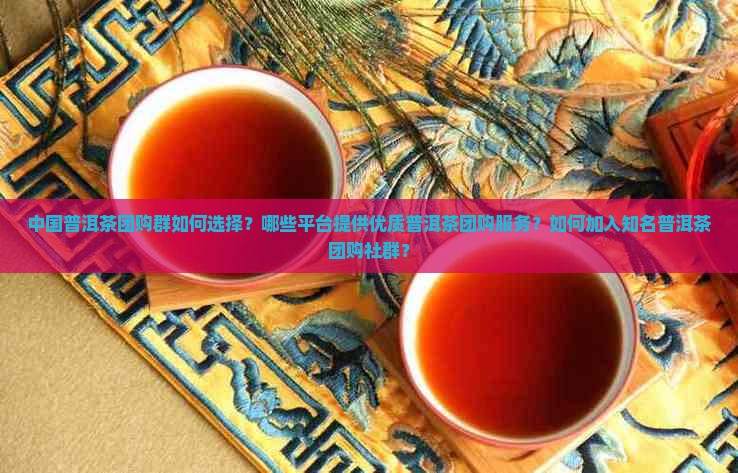 中国普洱茶团购群如何选择？哪些平台提供优质普洱茶团购服务？如何加入知名普洱茶团购社群？