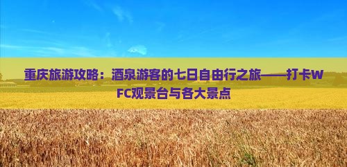 重庆旅游攻略：酒泉游客的七日自由行之旅——打卡WFC观景台与各大景点