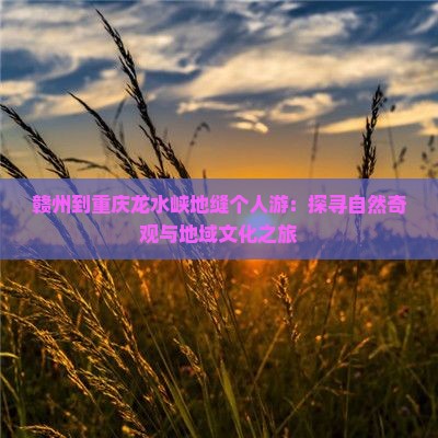 赣州到重庆龙水峡地缝个人游：探寻自然奇观与地域文化之旅