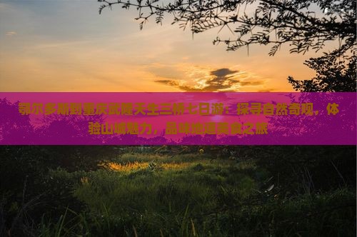 鄂尔多斯到重庆武隆天生三桥七日游：探寻自然奇观，体验山城魅力，品味地道美食之旅