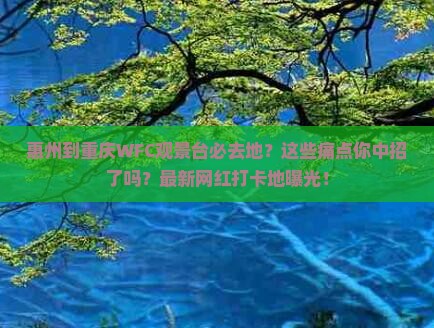 惠州到重庆wfc观景台必去地