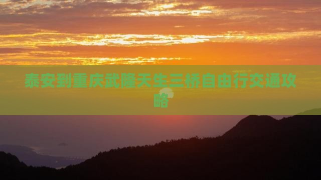 泰安到重庆武隆天生三桥自由行交通攻略