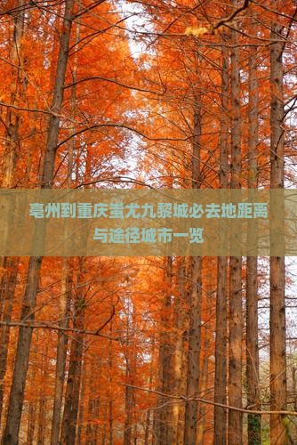 亳州到重庆蚩尤九黎城必去地距离与途径城市一览