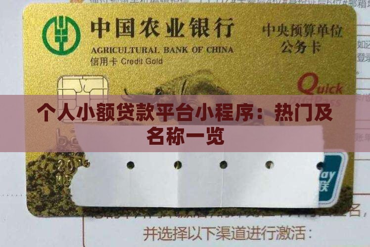 个人小额贷款平台小程序：热门及名称一览
