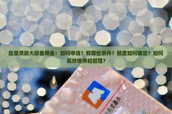 应急贷款大额备用金