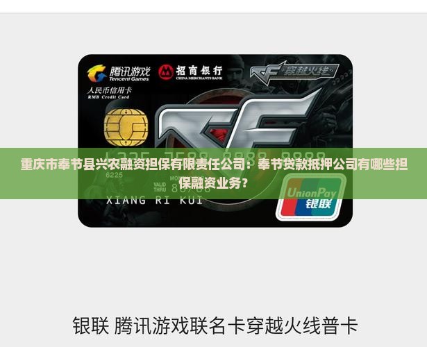 重庆市奉节县兴农融资担保有限责任公司：奉节贷款抵押公司有哪些担保融资业务？