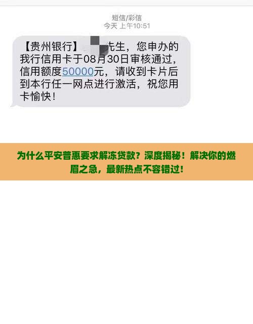 平安普惠要求解冻贷款