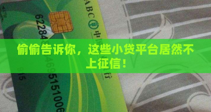 偷偷告诉你，这些小贷平台居然不上征信！