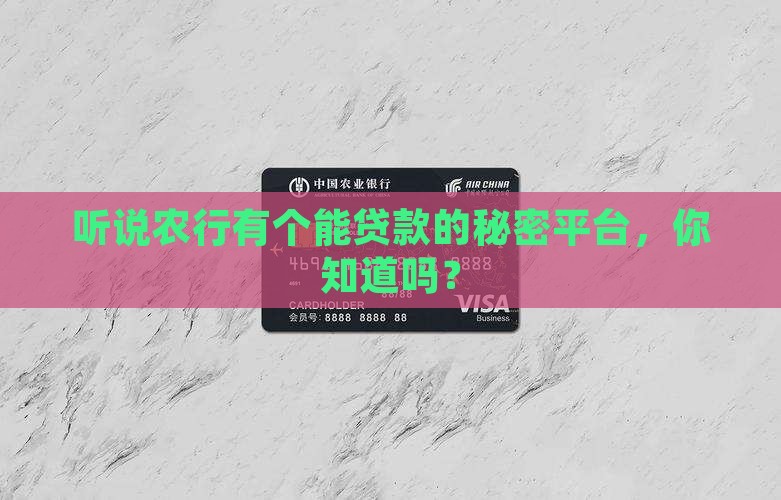 听说农行有个能贷款的秘密平台，你知道吗？
