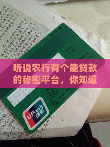 听说农行有个能贷款的秘密平台，你知道吗？