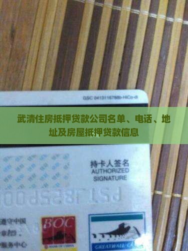 武清住房抵押贷款公司
