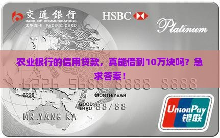 农业银行信用贷款能贷10w吗