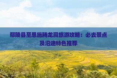 鄢陵县至恩施腾龙洞旅游攻略：必去景点及沿途特色推荐