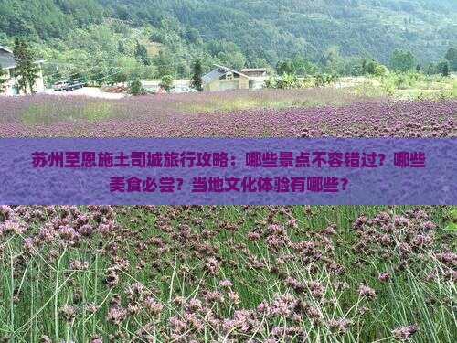 苏州至恩施土司城旅行攻略：哪些景点不容错过？哪些美食必尝？当地文化体验有哪些？