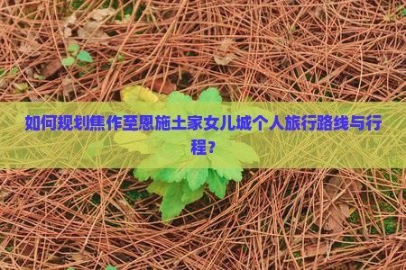 如何规划焦作至恩施土家女儿城个人旅行路线与行程？