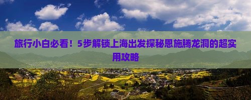 旅行小白必看！5步解锁上海出发探秘恩施腾龙洞的超实用攻略