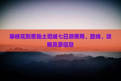 攀枝花到恩施土司城七日游费用、路线、攻略及票信息