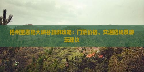 梧州至恩施大峡谷旅游攻略：门票价格、交通路线及游玩建议