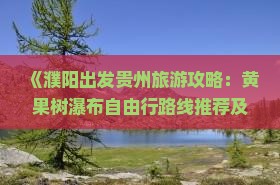 《濮阳出发贵州旅游攻略：黄果树瀑布自由行路线推荐及国际旅行社景点精选》