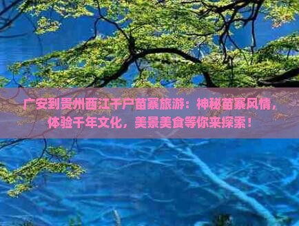 广安到贵州西江千户苗寨旅游