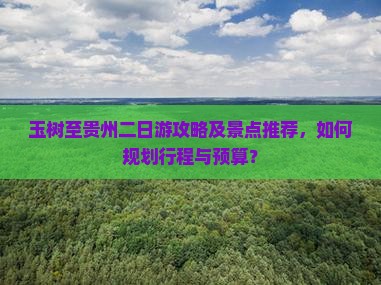 玉树至贵州二日游攻略及景点推荐，如何规划行程与预算？