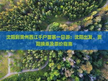 沈阳到贵州西江千户苗寨一日游：沈阳出发、贵阳换乘及票价指南