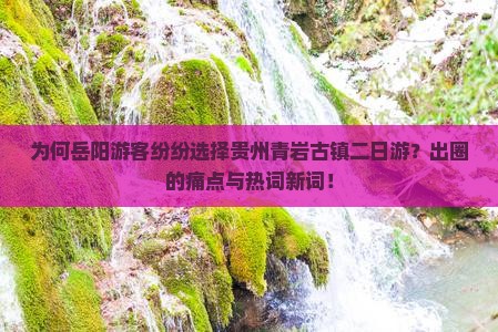 为何岳阳游客纷纷选择贵州青岩古镇二日游？出圈的痛点与热词新词！