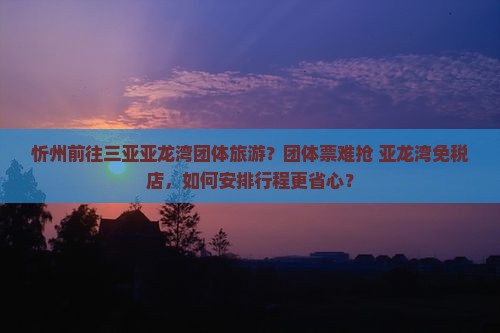忻州前往三亚亚龙湾团体旅游？团体票难抢+亚龙湾免税店，如何安排行程更省心？
