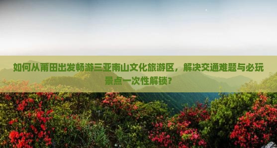 如何从莆田出发畅游三亚南山文化旅游区，解决交通难题与必玩景点一次性解锁？