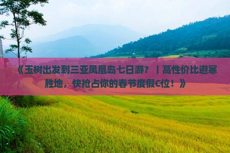 《玉树出发到三亚凤凰岛七日游？｜高性价比避寒胜地，快抢占你的春节度假C位！》