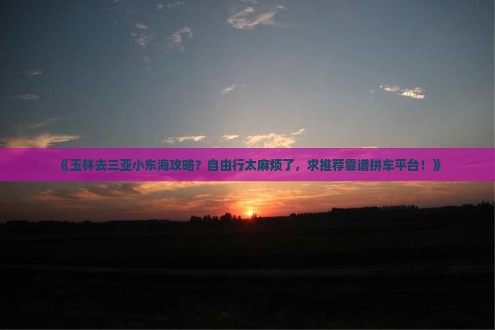 《玉林去三亚小东海攻略？自由行太麻烦了，求推荐靠谱拼车平台！》
