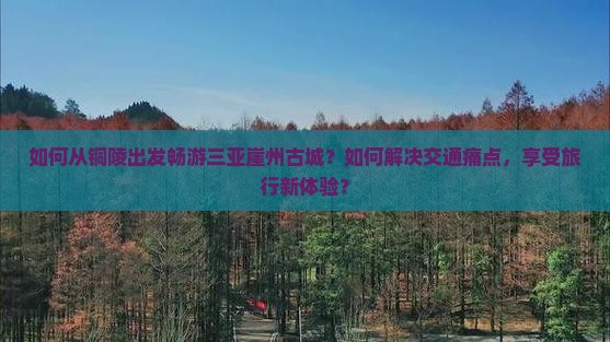 如何从铜陵出发畅游三亚崖州古城？如何解决交通痛点，享受旅行新体验？