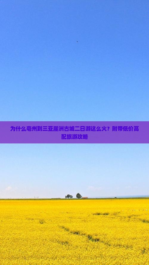 为什么亳州到三亚崖洲古城二日游这么火？附带低价高配旅游攻略