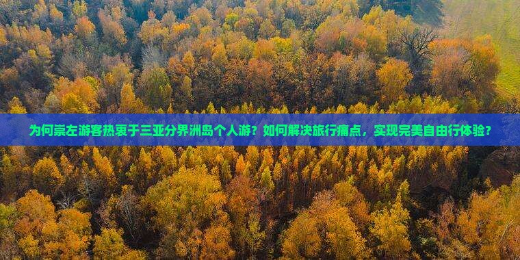 为何崇左游客热衷于三亚分界洲岛个人游？如何解决旅行痛点，实现完美自由行体验？