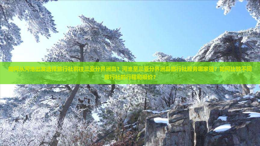如何从河池出发选择旅行社前往三亚分界洲岛?河池至三亚分界洲岛旅行社服务哪家强?如何比较不同旅行社的行程和报价? 如何从河池出发选择旅行社前往三亚分界洲岛?河池至三亚分界洲岛旅行社服务哪家强?如何比较不同旅行社的行程和报价?