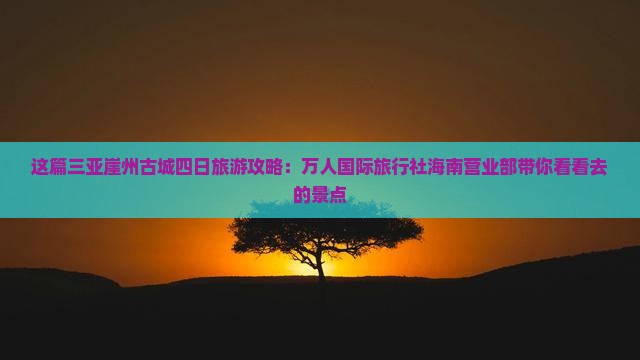 这篇三亚崖州古城四日旅游攻略：万人国际旅行社海南营业部带你看看去的景点