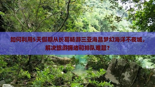 如何利用5天假期从长葛畅游三亚海昌梦幻海洋不夜城，解决旅游拥堵和排队难题？