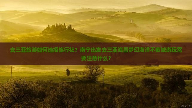 南宁去三亚海昌梦幻海洋不夜城旅行社