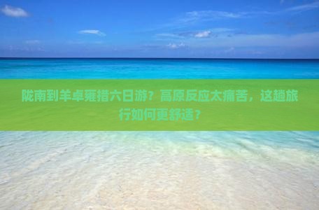 陇南到羊卓雍措六日游？高原反应太痛苦，这趟旅行如何更舒适？