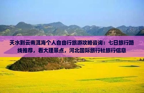 天水到云南洱海个人自由行旅游攻略咨询：七日旅行路线推荐，看大理景点，河北国际旅行社旅行信息