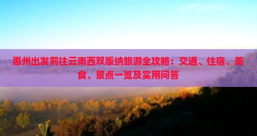 惠州出发前往云南西双版纳旅游全攻略：交通、住宿、美食、景点一览及实用问答