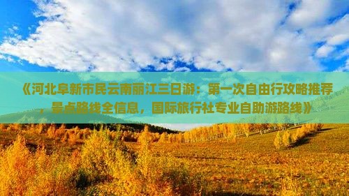 《河北阜新市民云南丽江三日游：第一次自由行攻略推荐，景点路线全信息，国际旅行社专业自助游路线》