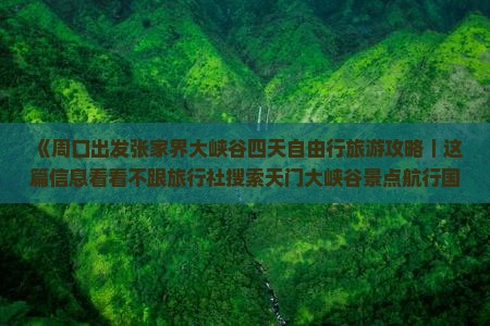 《周口出发张家界大峡谷四天自由行旅游攻略｜这篇信息看看不跟旅行社搜索天门大峡谷景点航行国际旅行行程》
