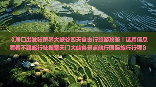 《周口出发张家界大峡谷四天自由行旅游攻略｜这篇信息看看不跟旅行社搜索天门大峡谷景点航行国际旅行行程》