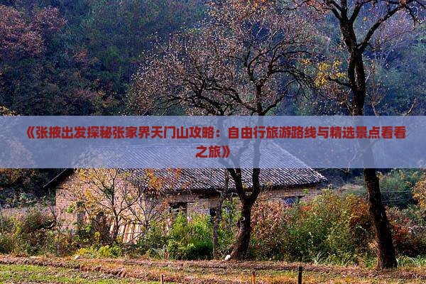 《张掖出发探秘张家界天门山攻略：自由行旅游路线与精选景点看看之旅》