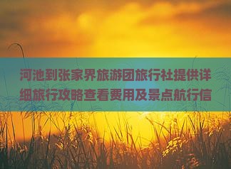 河池到张家界旅游团旅行社提供详细旅行攻略查看费用及景点航行信息自由行跟团当地国际旅行社推荐